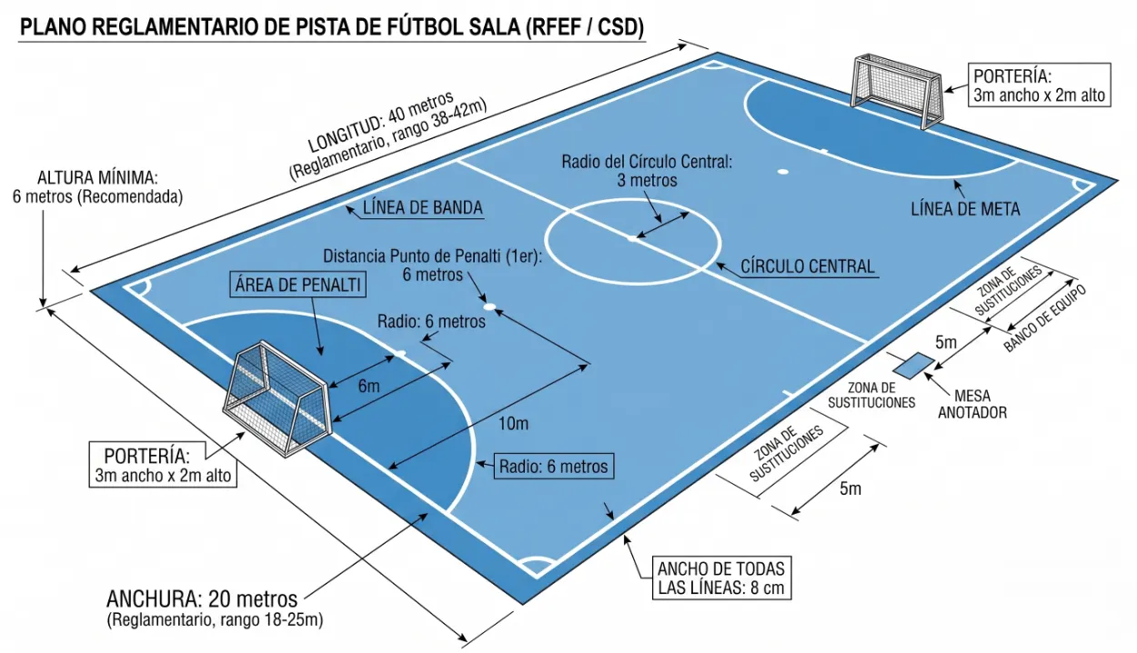 Medidas campo de fútbol sala oficiales